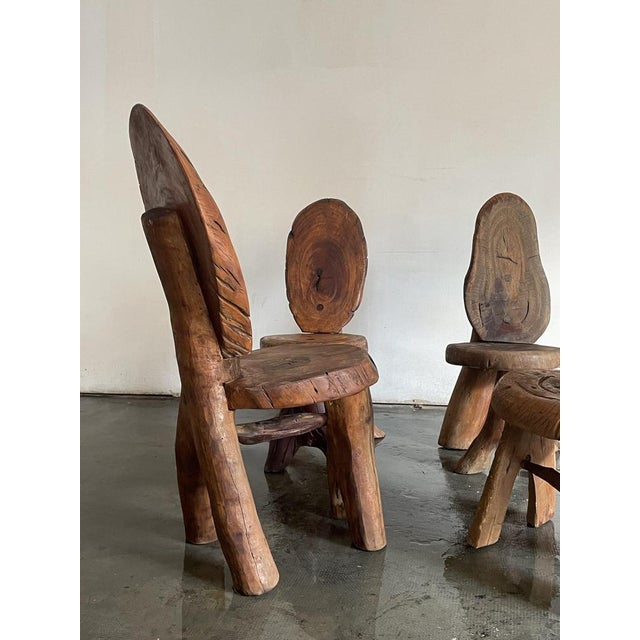 set of four brutalist chairs,solid wood, original raw patina, Spain 1960s 50 x 45 x 75 H.