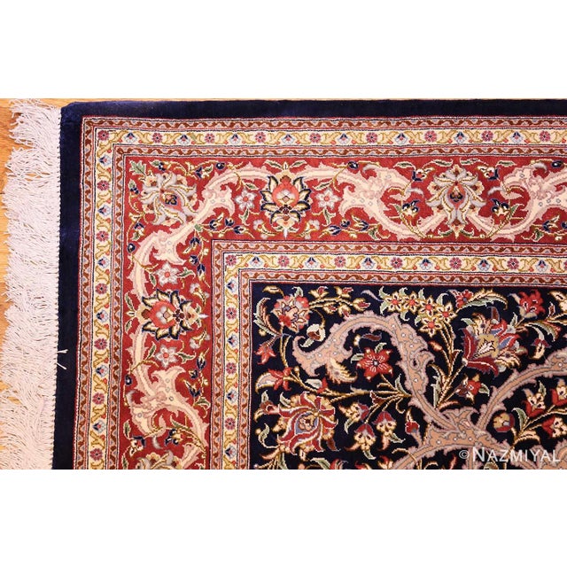 Nazmiyal Collection Scatter Formal Navy Blue Silk Persian Qum Rug For Sale In New York - Image 6 of 6
