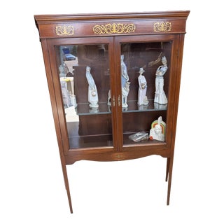 Mahogany Brass Inlaid Display Cabinet, 1990s For Sale