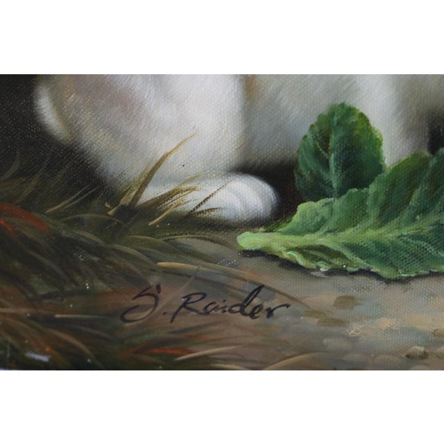2 Rabbits Inside the Barn Oil on Canvas Painting. The painting is signed in lower left corner. The painting is 16 in wide...