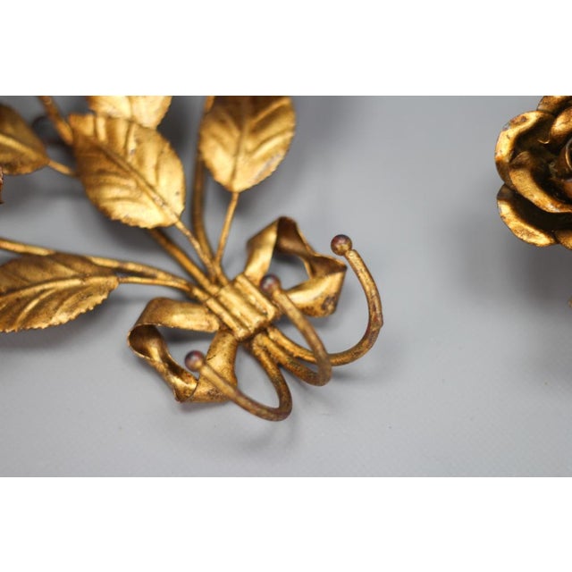 Italian Gilt Metal Rose Coat Hooks, 1960s, Set of 2 For Sale - Image 6 of 18
