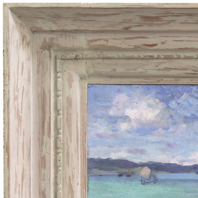 Cerulean 'Coastal Fishing', Mid-Century Modern Oil, Island Landscape, Cerulean Blue, Circa 1945 For Sale - Image 8 of 9