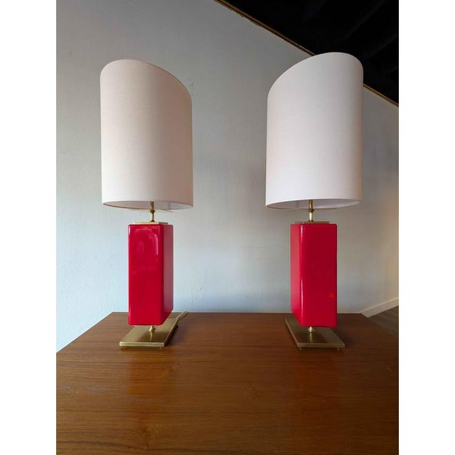 Early 21st Century Contemporary Beekman Table Lamps by Kate Spade Magenta Cranberry Pink - Pair For Sale - Image 5 of 10