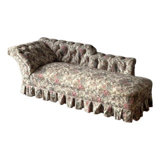 Antique Napoleon III Tufted Chintz Chaise Longue, France, 19th Century For Sale