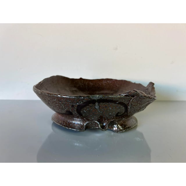 Vintage Brown Glazed Abstract Pottery Bowl For Sale - Image 10 of 13