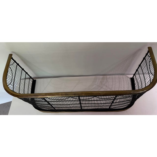 Vintage Hand-Forged Wrought Iron & Brass Fireplace Fender, Mid-Century English Style, 34” Wide For Sale - Image 4 of 8
