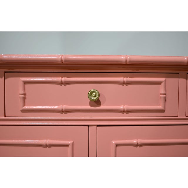 Mid Century Hollywood Regency Faux Bamboo Dresser With Brass Hardware by Thomasville For Sale - Image 9 of 15