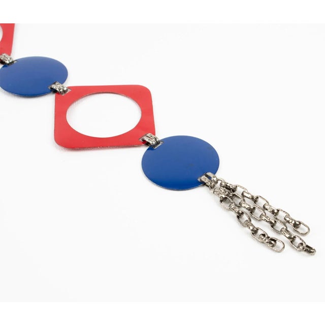 Space Age Paco Rabanne Style Collar Necklace With Blue and Red Enamel For Sale - Image 9 of 10