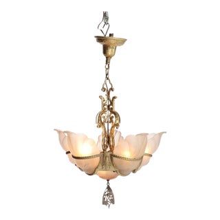 Vintage Art Deco Slip Shade Hanging Light C1930 For Sale