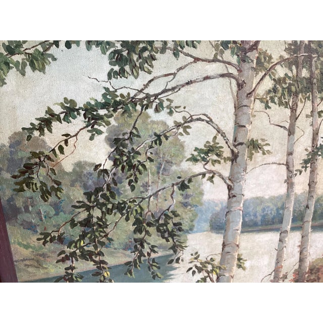 1950s Canadian Birch Tree Landscape Painting Oil on Canvas Signed W. Wright, Framed For Sale - Image 4 of 9