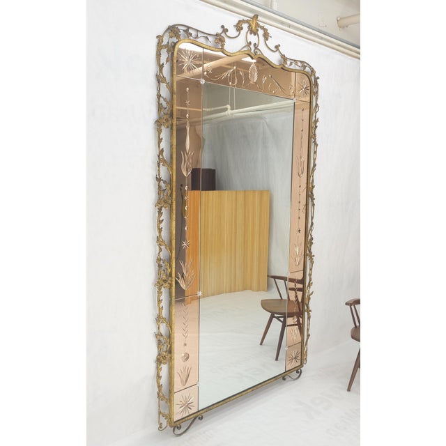 19th Century Large Standing 9' Tall Forged Gold Gilt Metal Leafs & Flowers Mirror CLEAN! For Sale - Image 5 of 14