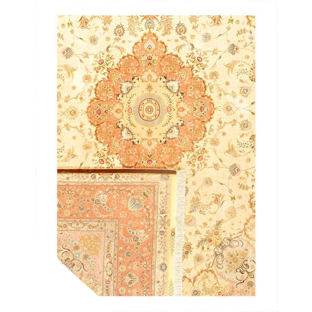 Traditional Pasargad DC Ivory Color Tabriz Silk & Wool Rug For Sale - Image 3 of 3