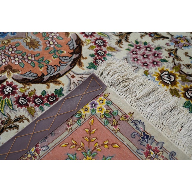 Late 20th Century Extremely Fine Persian Tabriz 70 Raj. Wool and Silk With a Silk Foundation Rug 5'3'' X 7'7'' For Sale - Image 9 of 10