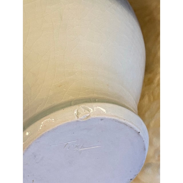 Ceramic Vintage Glazed Blue Ombré Ceramic Studio Pottery Vase, Signed For Sale - Image 7 of 10