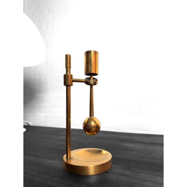 Gold Mid-20th Century Adjustable Brass Candlestick from Poul Kralund, Denmark For Sale - Image 8 of 12