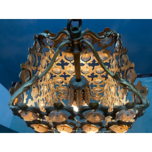 Metal Pink Crystal and Bronze Pendant Light, 1960s For Sale - Image 7 of 11