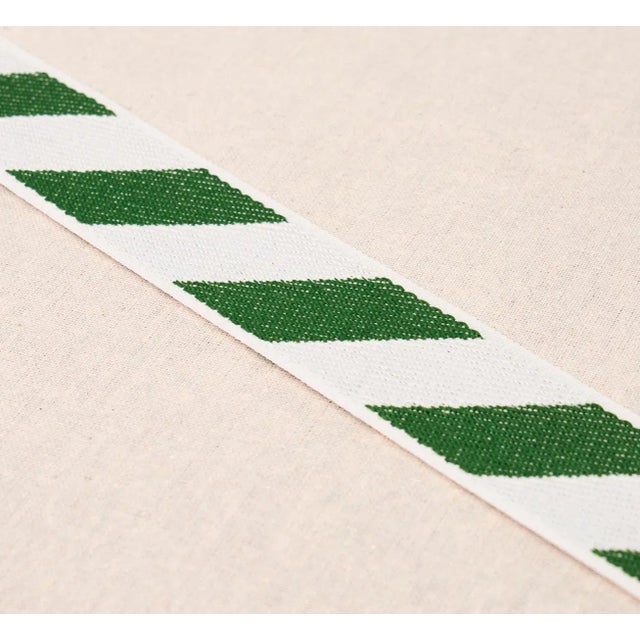 Traditional Schumacher Airmail I Indoor/Outdoor Tape, Green & Ivory For Sale - Image 3 of 4
