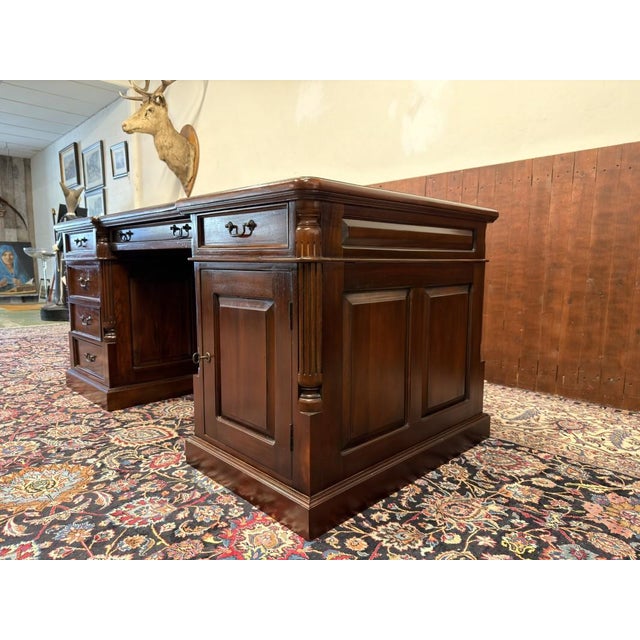 English Desk Partner in Teak with Leather Top For Sale - Image 6 of 18