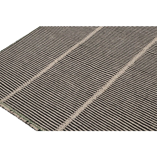 2010s 2010s Rug & Kilim’s Contemporary Kilim Rug in Black, Beige and Green Stripes For Sale - Image 5 of 8