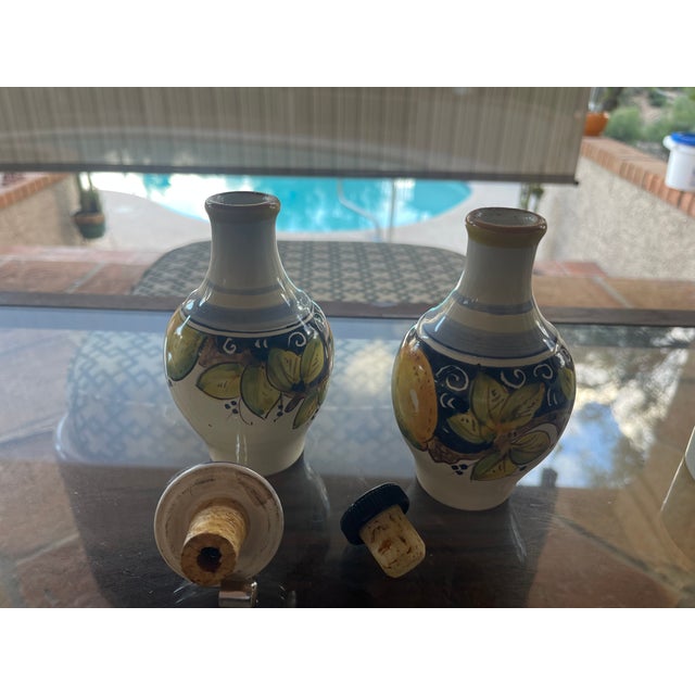 1990s Vintage Handmade Rampini Italy Lemons Ceramic Cruet Set & Wine Cooler - 6 pcs For Sale - Image 5 of 10