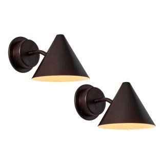 Hans-Agne Jakobsson 'Mini-Tratten' Dark Brown Patinated Outdoor Sconces - a Pair For Sale