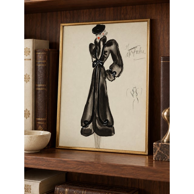 Jonathan Adler Vintage French Fashion Art Print – Black Bow Coat Illustration, 18" X 24" For Sale - Image 4 of 9