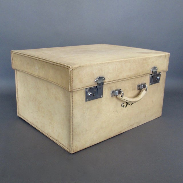 Antique 1920 English Square Cream Vellum Suitcase Chairish