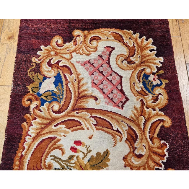 19th Century Vintage French Savonnerie Rug, Hand-Knotted Wool, Floral Pattern, Chocolate Brown & Ivory, 3’ X 7' For Sale - Image 5 of 12