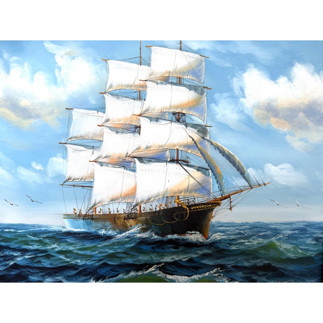 Early 21st Century Vintage Oil Painting Tall Ship Seascape Signed K. Dossi Maritime Marine Art For Sale - Image 5 of 11