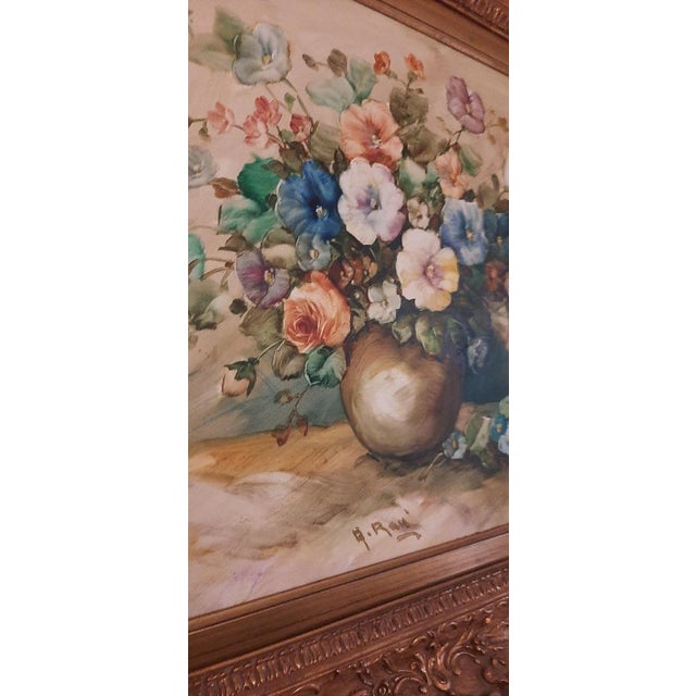 1980s Alfonse Renè, Flowers, 1980, Oil on Canvas For Sale - Image 5 of 18