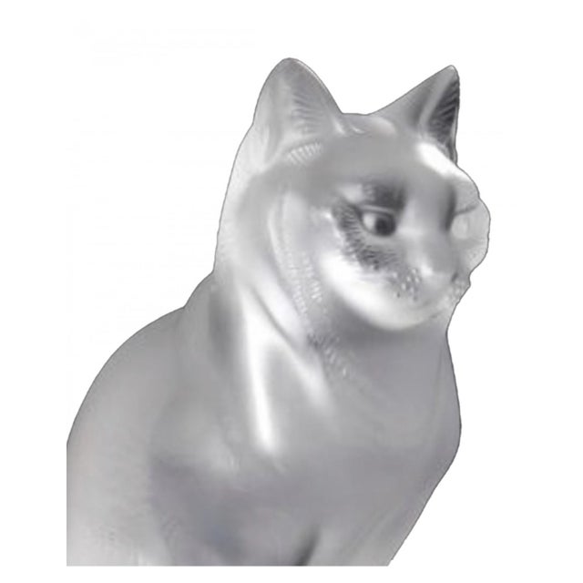 Sculpture "Seated Cat" in satin-finished molded-pressed crystal, after a drawing by René Lalique dated February 23, 1932....
