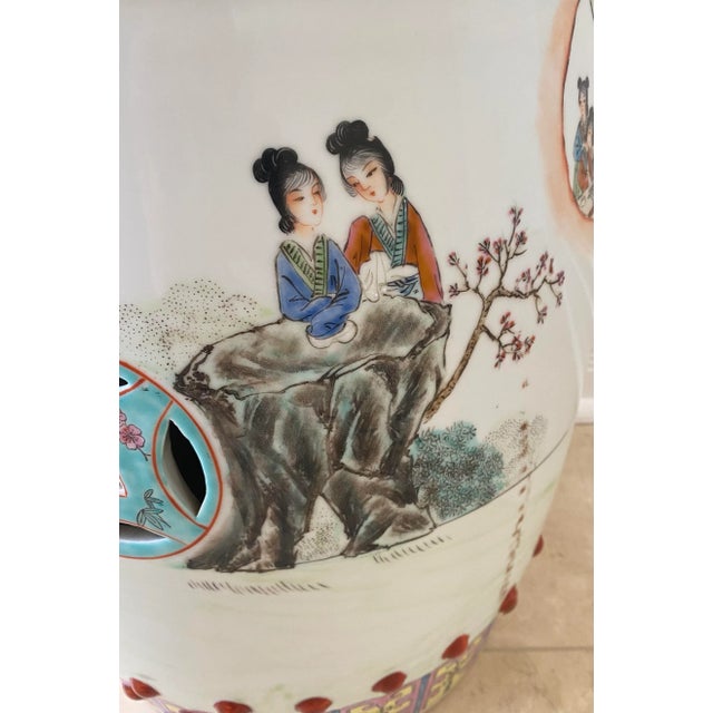 Ceramic Vintage Famille Rose Pink Ceramic Garden Stool Table For Sale - Image 7 of 8