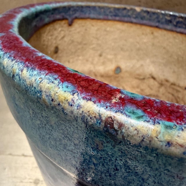 Mid-Century Modern Vibrant Ceramic Flower Pot Featuring a Striking Drip-Glaze Finish Mid-Century For Sale - Image 3 of 10