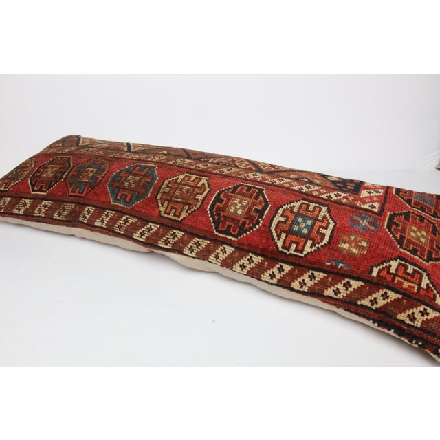 Tribal Persian Rug Pillow Cover – Handmade Ethnic Wool on Cotton Cushion -42'' X 16'' For Sale - Image 3 of 9