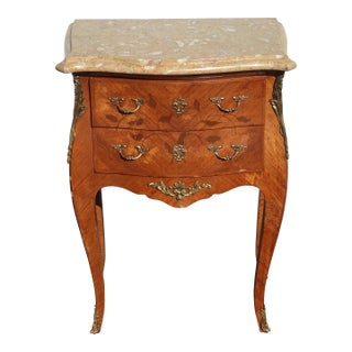 Antique French Louis XVI Marble Top Nightstand With Brass Ormolu For Sale