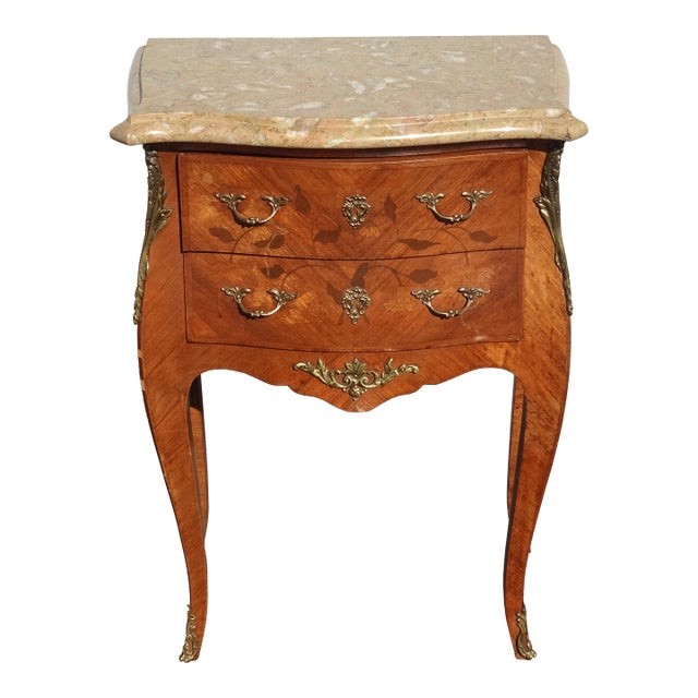 Antique French Louis XVI Marble Top Nightstand With Brass Ormolu For Sale