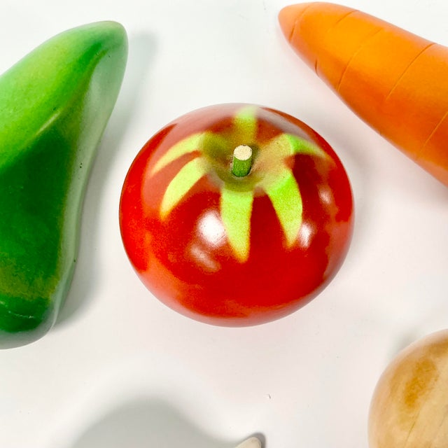 Green 1980s Vintage Italian Boho Chic Arts & Crafts Hand Carved Wood Vegetables - Set of 5 For Sale - Image 8 of 12