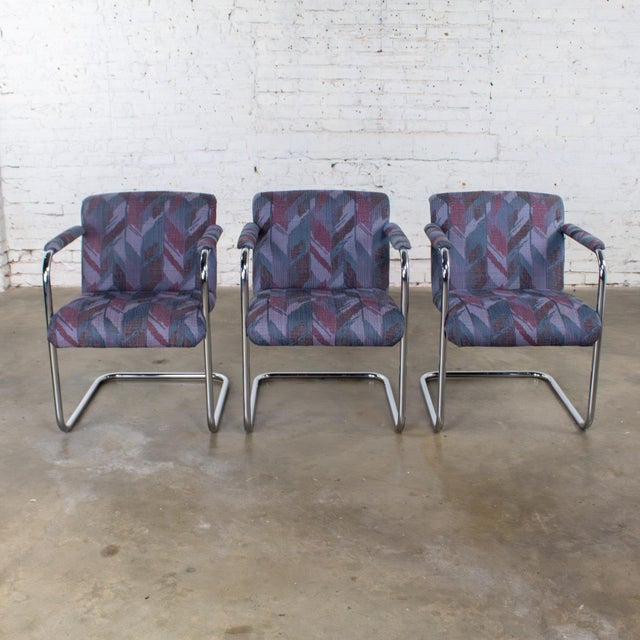 Modern Late 20th Century Modern Set of 3 Armchairs W/Chrome Tube Cantilever Frames Style of Steelcase For Sale - Image 3 of 18