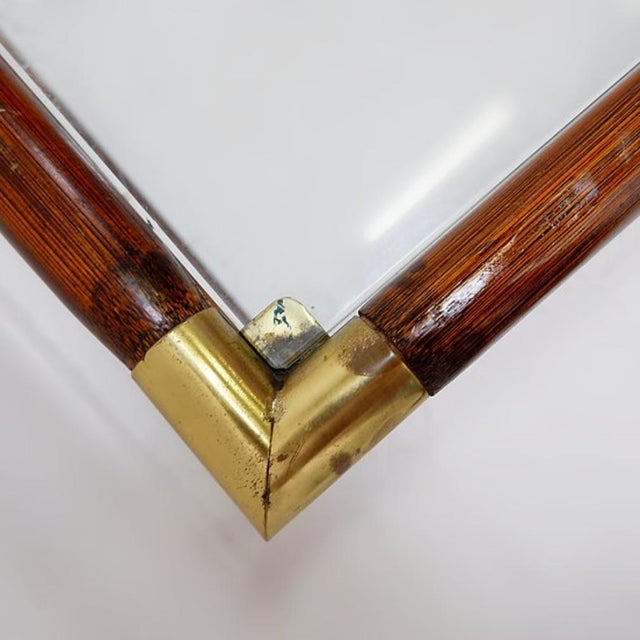 Italian design - Tommaso Barbi Style Rectangular coffee table with a brown lacquered bamboo tube frame with brass...