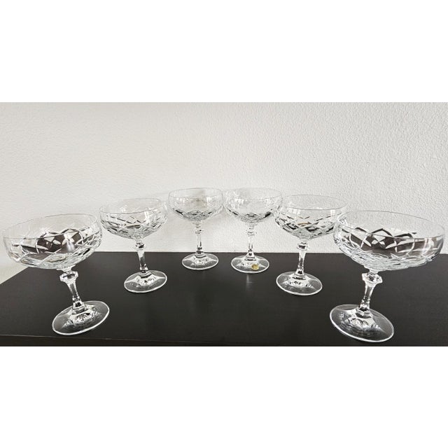 1980s Schott Zwiesel German 24% Lead Crystal Champagne Coupes - Set of 6 For Sale - Image 4 of 7