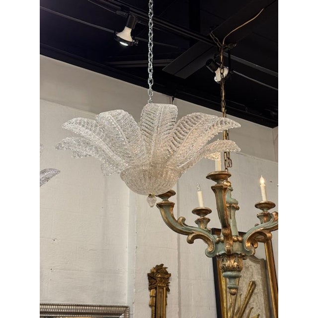 Murano Granola Glass Palm Leaf Flush Mount Chandelier For Sale In Dallas - Image 6 of 6