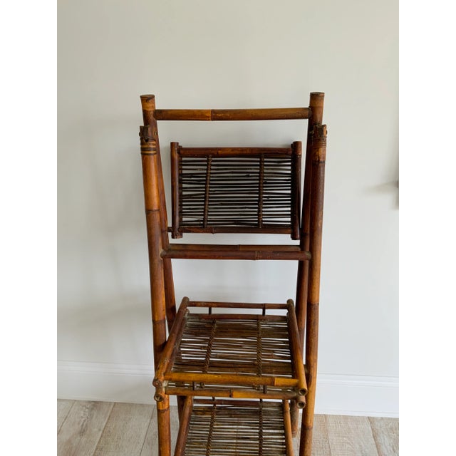 Brown 1960s Rustic Cottage-Style Folding Bamboo Etagere For Sale - Image 8 of 13