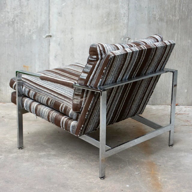 Mid-Century Modern 1970s Milo Baughman for Thayer Coggin Chrome Flat Bar Lounge Chair For Sale - Image 3 of 9