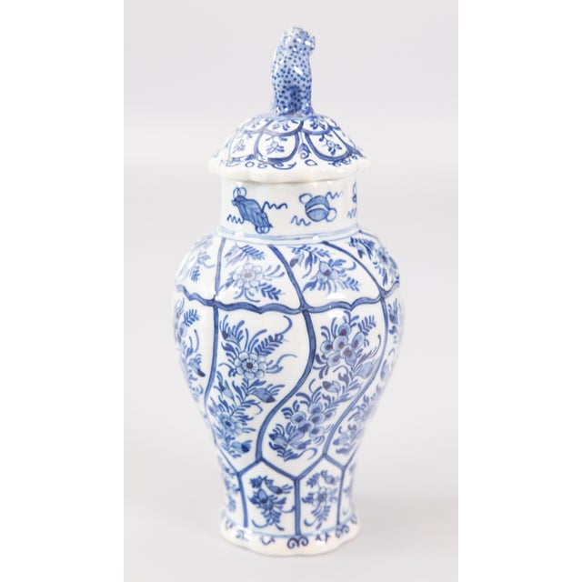 Chinoiserie Antique Chinoiserie Dutch Delft Faience Floral Lidded Vase Ginger Jar For Sale - Image 3 of 10