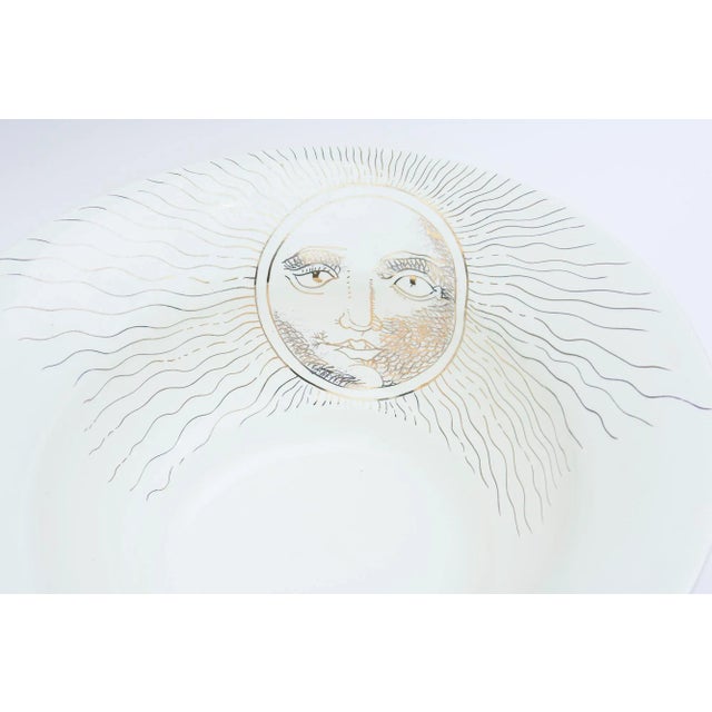 1990s Fornasetti Style Large Ceramic White and Gold Bowl Signed For Sale - Image 5 of 12