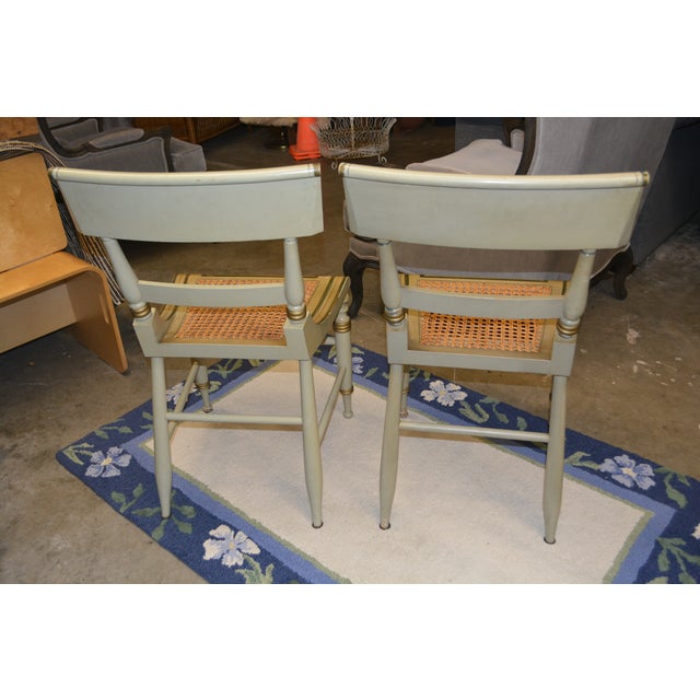 Vintage Pair Green Hitchcock Style Painted / Stenciled Dining or Side Chairs With Cane Seats For Sale - Image 18 of 18