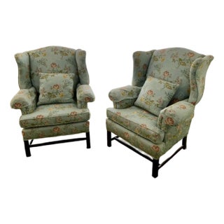 Exquisite Pair of Wingback Chairs For Sale