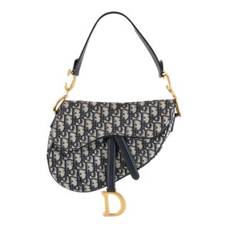 Christian Dior Oblique Saddle Navy Beige Canvas Shoulder Tote Bag For Sale
