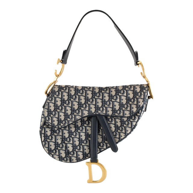 Christian Dior Oblique Saddle Navy Beige Canvas Shoulder Tote Bag For Sale
