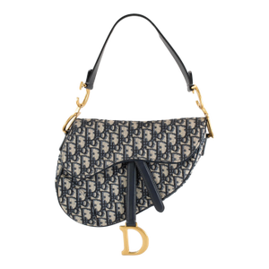 Christian Dior Oblique Saddle Navy Beige Canvas Shoulder Tote Bag